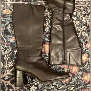 Dark Brown Faux Leather Vintage Knee High Boots